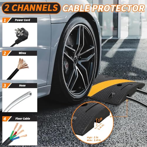 7FT Rubber Speed Bumps 2 Pack, Heavy Duty Traffic Speed Humps for Road, Driveway,Parking Lot, 66000 LBS Capacity, with 4 End Caps,8 Concrete Bolts - size: 6ft