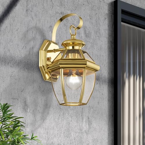 Livex Lighting 2051-02 Monterey 1 Light Outdoor Polished Brass Finish Solid Brass Wall Lantern with Clear Beveled Glass - color: Polished Brass