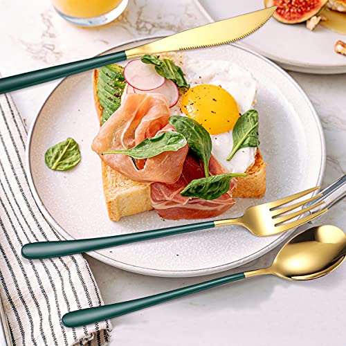AARAINBOW 6 Pieces 18/8 Stainless Steel Flatware Set Portable Reusable Cutlery Set Travel Utensils Set Including Chopsticks Knife Fork Spoon Straws Cleaning Brush Dishwasher Safe (Green golden) - color: Green golden