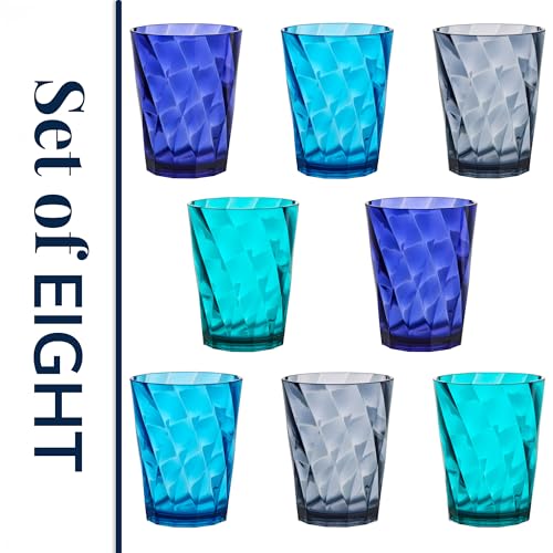 US Acrylic Optix Plastic Reusable Drinking Glasses (Set of 8) 14oz Rocks Cups in Coastal Colors | BPA-Free Tumblers, Made in USA | Top-Rack Dishwasher Safe - style: 14-ounce