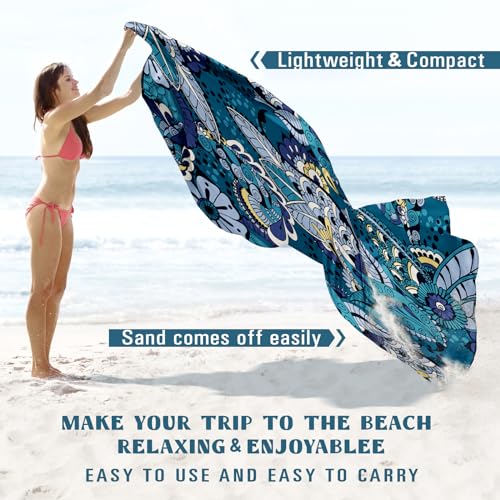Famstar Beach Blanket Sandproof Waterproof 78''×81''1-5 Adults Oversized,Compact Lightweight Durable Beach Mat for Travel Camping Hiking Picnic Blanket - color: Green Flower, size: 78''×81''