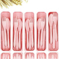 Travel Utensils Set - Reusable 5 Sets Wheat Straw Plastic Cutlery with Case, Portable Forks Spoons and Knives Set, Eco-Friendly BPA Free for Daily Use (5 Pink) - color: 5 Pink