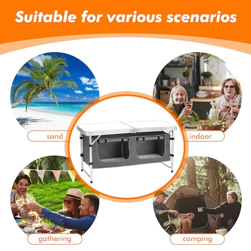 Camp Field Camping Folding Aluminum Table with Adjustable Legs for Outdoor Travel Beach, Backyards, BBQ, Party and Picnic Foldable Table - color: White