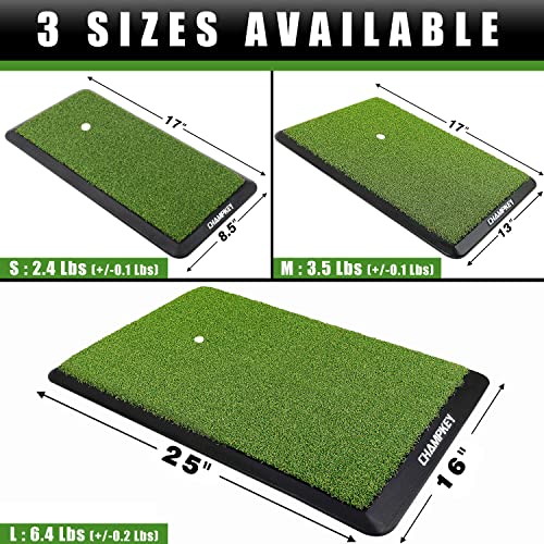 CHAMPKEY Premium Synthetic Turf Golf Hitting Mat | Heavy Duty Rubber Base Golf Practice Mat | Come with 1 Rubber Tee and 9 Plastic Tees - size: S (8.5" x 17"), style: LITE Version