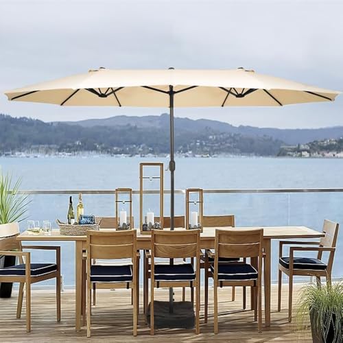 Sundale Outdoor 15ft Large Patio Umbrella with Base Included and Umbrella Cover, Outdoor Double-Sided Umbrella - color: Off-white