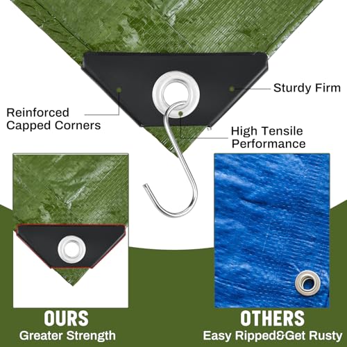 8 Pack 6 x 8 ft 5.5 Mil Large Tarps Heavy Duty Waterproof Tarp Multi Purpose Tent Cover for Home Boats Cars Camping Patio Furniture Roof Emergency Rain Protective Cover, Army Green - color: Army Green, size: 6 x 8 ft