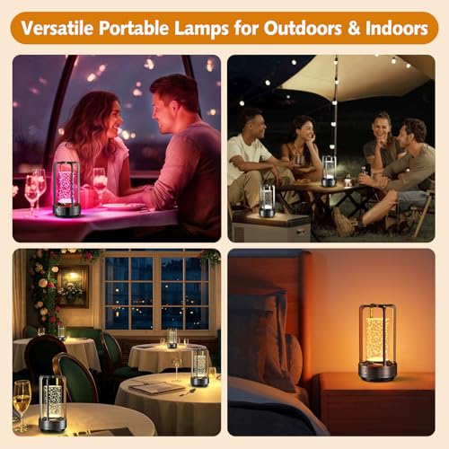 Portable Table Lamp for Outdoor Indoor: Cordless Rechargeable Desk Lamp with 10 Colors - Shower Lamp with Stepless Dimmable - Metal Battery Operated Lantern Light for Bedroom/Bar/Coffee Shop/Camping - color: Black Bubble+RGB