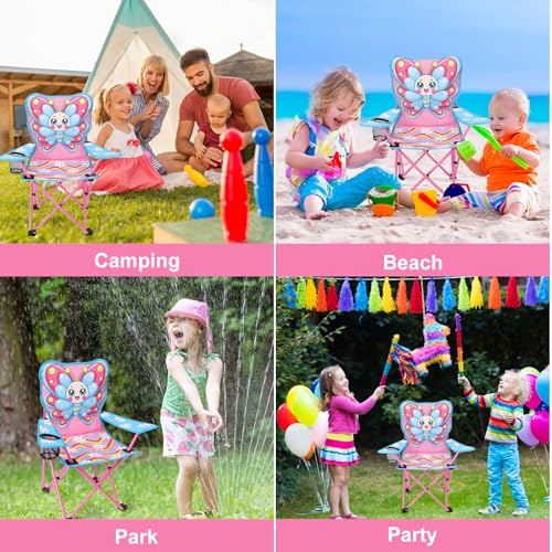 KABOER Kids Outdoor Folding Lawn and Camping Chair with Cup Holder and Carrying Bag, Children's Camping Chairs - color: Butterfly