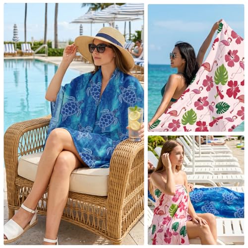 Beach Towels Set 2 Pack Oversized Microfiber Sand Free Quick Dry Towel Flamingo Turtle Print Large Lightweight Travel Pool Swim Yoga Camping Bath Blanket for Adults - color: Blue, Pink