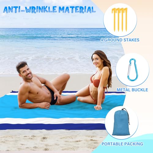 Beach Blanket Waterproof Sandproof 1-7 Adult Oversized 78 '' × 110 '' Lightweight Durable Compact Sand Free Extra Large Beach Mat for Travel Camping Hiking Picnic - color: Bluewhite, size: 78“x110”