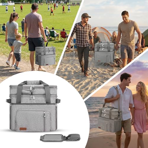 MIYCOO Cooler Bag Double Deck - 60 Can Leakproof Insulated Portable Soft Lunch Cooler, Extra Large Expandable Ice Chest Cooler for Beach, Picnic, Camping, Shopping - color: Gray, size: 30l