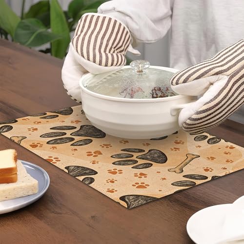 Dog Paws Placemats Set of 6,Bones Table Mates Non-Slip Heat Resistant Washable Linen Place Mats for Party Kitchen Dining Decoration Indoor Outdoor 12"x18" - color: Dog Paws,bones