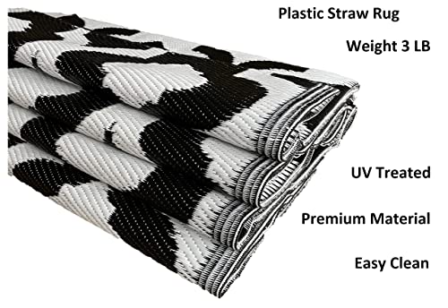 Outdoor Rug - 5x7 Black, Reversible Recycled Plastic Straw Outdoor Patio Rugs Clearance Waterproof Large RV Camper Mats 507 - color: Black, White, size: 5' x 7' (Rectangular)