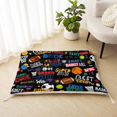 Nttopship Dog Cat Bed Mat Ultra Soft Fluffy Pet Bed Washable Fashion Dog Crate Beds Comfy Comfy Pet Sleeping Pad Suitable for Pet Raised Bed(30"x26",Ball Game) - color: Ball Game, size: Medium