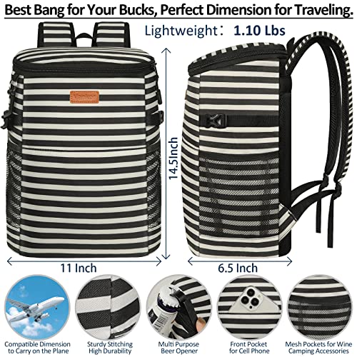 Camping Cooler Backpack 30 45 Cans, Soft Backpack Coolers Insulated Leak Proof Travel Cooler Bag Waterproof Lunch Picnic Beach Work Trip Thermal Bag Drink Beverage Beer Bag Cooler - color: Black White Stripe, size: 30 Cans