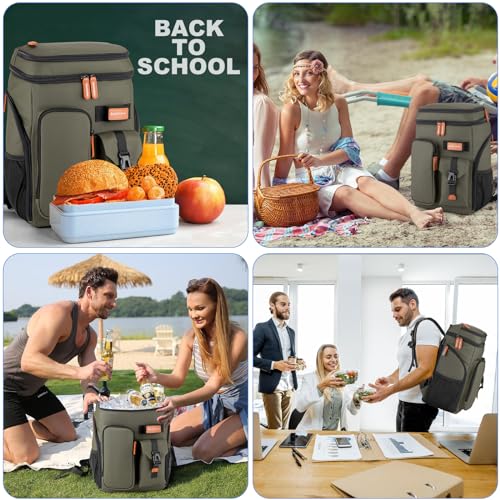 BAGPARKK Insulated Cooler Backpack,33/45 Cans Multifunctional Double Deck Leakproof Cooler Bag with Sternum Strap,Large Capacity Lightweight Travel Camping Beach Backpack - color: Green, size: 45Can