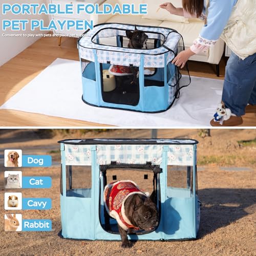 Dog and CAT pop Play Pen,Pets Houses for Dogs and Cats,Indoor&Outdoor Exercise Pen Dog Tent Puppy Playground Large (M, Bule) - color: Blue, style: Medium（31.5"L x 23.6"W x 21.7"H）