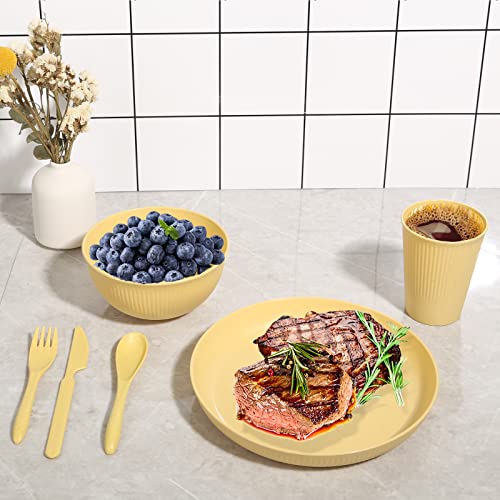 Wheat Straw Dinnerware Sets -DAPIPIK 36 Piece Unbreakable Dinnerware Sets for 6, Wheat Straw Plates and Bowls Set, Lightweight Camping Plates Cups and Bowls Set.Dishwasher Microwave Safe Dinnerware - color: Rich and colorful