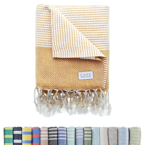 Cape Comforts Oversized Turkish Beach Towel, Diamond Dobby Sunflower - 37'' x 67'' - Super Soft & Lightweight | Quick Dry Sand Free Travel Towels for Beach or Bath | Gifts - color: Diamond - Sunflower