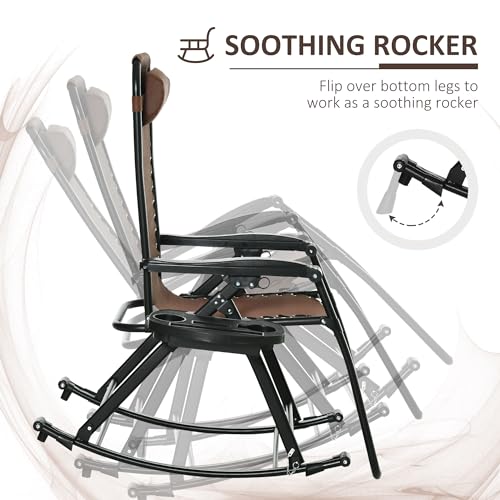 Outsunny Set of 2 Outdoor Rocking Chairs, Foldable Reclining Zero Gravity Lounge Rocker with Pillow, Cup & Phone Holder, Combo Design with Folding Legs, Brown - color: Brown, size: 2 Packs