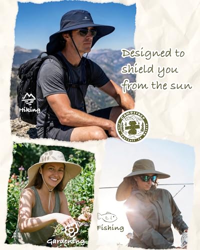 Camptrace Sun Hats for Women Men UPF 50+ UV Protection Wide Brim Hiking Fishing Hat with Neck Flap - color: 06-navy