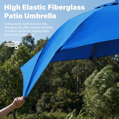 JEAREY 9FT Outdoor Patio Umbrella,Market Table Umbrella with 8 Fiberglass Ribs, Pool Umbrella with Tilt and Crank, UV Protection Lightweight & Wind-Resistant for Lawn, Garden, Deck and Backyard, Royal Blue - color: Royal Blue