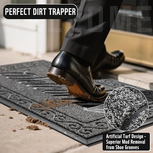 Yimobra Welcome Front Door Mat, Heavy Duty Easy Clean Doormat Indoor Outdoor, Waterproof Quick Dry Floor Mat for Home, Garage, Hign Traffic Areas, Non Slip, Low Profile, 29.5X17 Inches, Beige Brown - color: Brown, size: 29.5x17 Inch