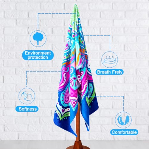 Oversized Terry Beach Towel 36 x 72 in Soft Extra Large Big Pool Swim Towels for Adults XL Clearance Big Travel Blanket Cruise Vacation Accessories Essentials Lounge Chair Cover Purple Floral - color: Purple Floral Pattern