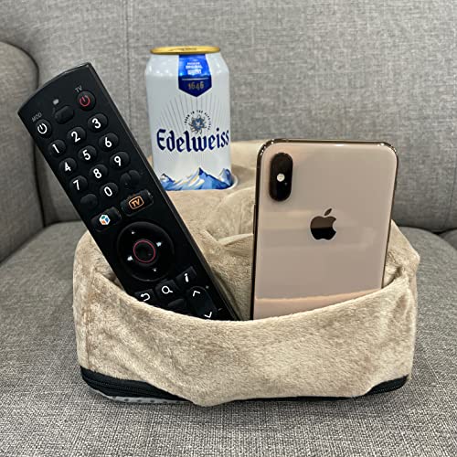 Couch Cup Holder Pillow, Couch Drinks Remotes Holder for Center of Couch, for Sofa, Bed, RV, Car (Beige) - color: Beige