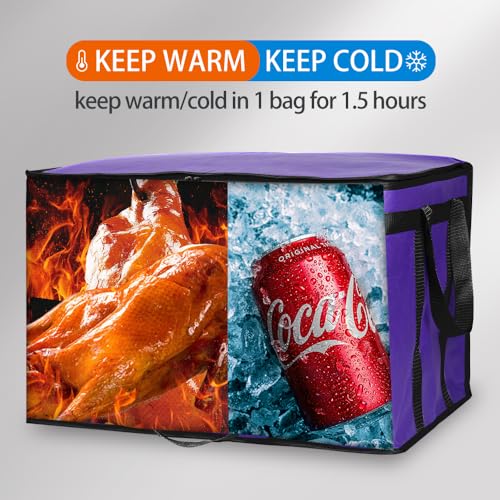 Bodaon 1-Pack Insulated Food Delivery Bag, XXX-Large Meal Grocery Tote Insulation Bag for Hot and cold Food,Commercial, Large Capacity Reusable Warming Bag, Purple - color: Purple, size: XXX-Large