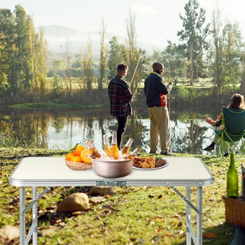 VINGLI 3FT Small Camping Folding Table Adjustable Height Aluminum Folding Table for Picnic Party BBQ, Plastic RV Suitcase Table Portable Lightweight Fold Up Utility Outdoor Tables - color: White, size: 3ft