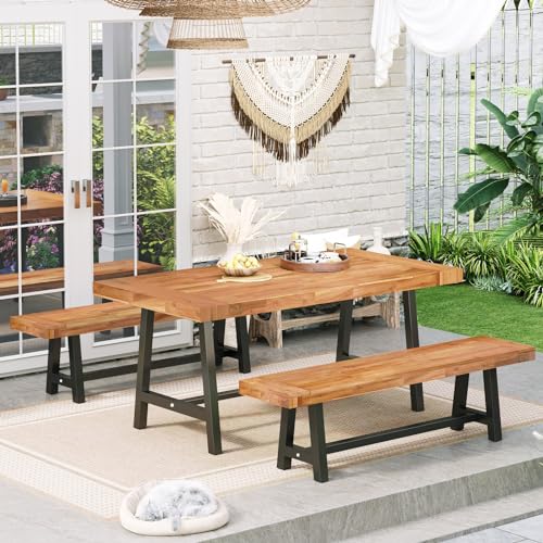 Sophia & William Outdoor Bench Garden Bench Wood 63", Patio Dining Bench Weatherproof, Wooden Park Front Porch Benches for Outside, Backless Acacia Wood Bench Long Narrow Clearance, 2 Pack, Teak