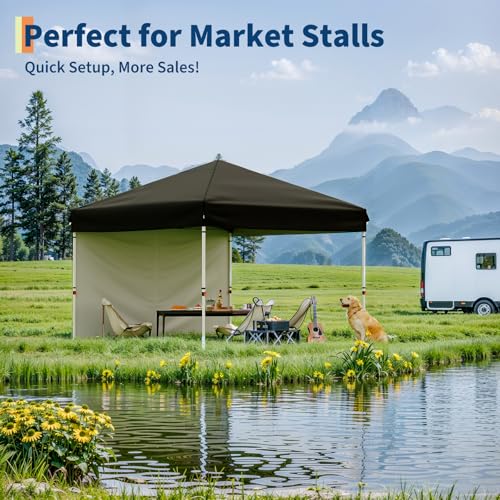 10x10 Pop Up Canopy Tent Outdoor Canopy with 3 Removable Sidewalls One-Person Set Up Heavy Duty Commercial Instant Tent Shelter-Black - color: Black, size: 10x10ft/3-sidewall