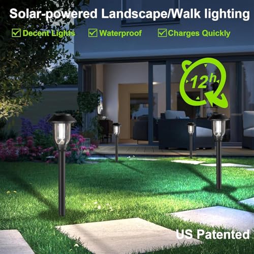 Solar Lights Outdoor 8 Pack, Cool White Solar Pathway Lights, Auto On/Off,Waterproof Solar Powered LED Landscape Lighting for Path Walkway Driveway Yard Garden Patio - color: 6000K Cool White