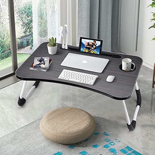 Slendor Lap Desk with Cup Holder, Foldable Laptop Table for Bed, Portable Bed Desk for Laptop and Writing, Computer Tray with Tablet Slot, Notebook Stand Reading Holder for Couch Sofa Floor,Black - color: Black
