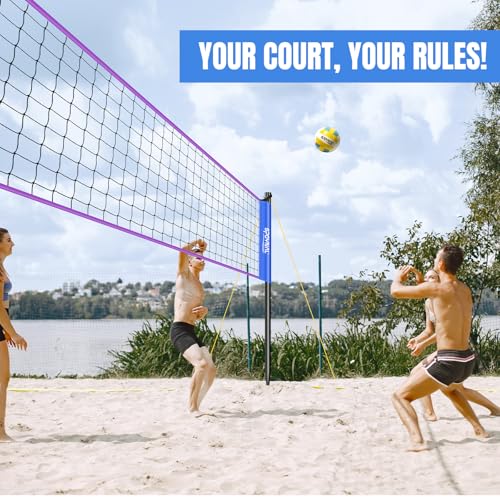 SPOYNAL Portable Volleyball Net for Backyard & Beach - 20FT/32FT Outdoor Volleyball Set with Adjustable Height (8ft/7.8ft/7.4ft), Boundary Line, Volleyball, Pump & Carry Bag - style: 32FT-Purple