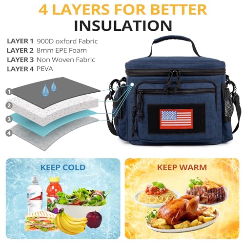Lunch Box for Men, Tactical Lunch Bag MOLLE Webbing Leakproof Insulated Lunch Cooler Women Adult Meal with Adjustable Shoulder Strap Lunch Pail (Blue) - color: Blue, size: Medium