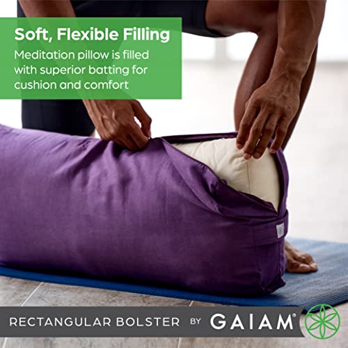 Gaiam Yoga Bolster Pillow, Soft Meditation Cushion for Yoga, Massage and Back Support, Breathable Cotton Fill, Zippered Microfiber Cover, Easy-Carry Handle, Machine Washable - color: Sage