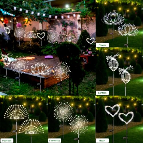 Slyuexu Solar Garden Lights Outdoor Waterproof, 2 Pack 120 LED Solar Firework Lights Decorative Garden Décor Outside for Flowerbed Pathway Party Christmas Decoration, White - color: White, size: 2 Pack