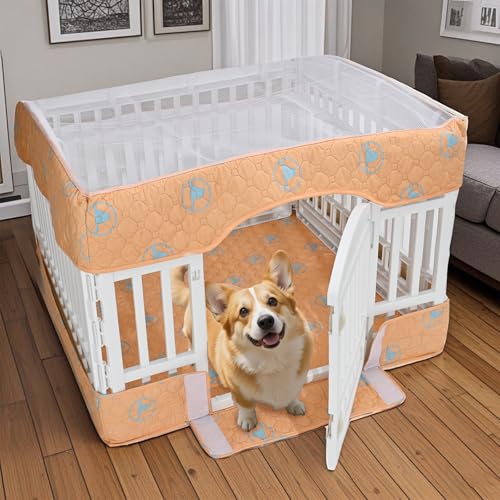 PJYuCien Dog Playpen Bottom Pad and Cover Fits for 36 Inch 4 Panels Exercise Pet Pen, Orange - style: Orange Bottom Cover Set, 36"Width, Orange ( Adhesive Tape Connections )