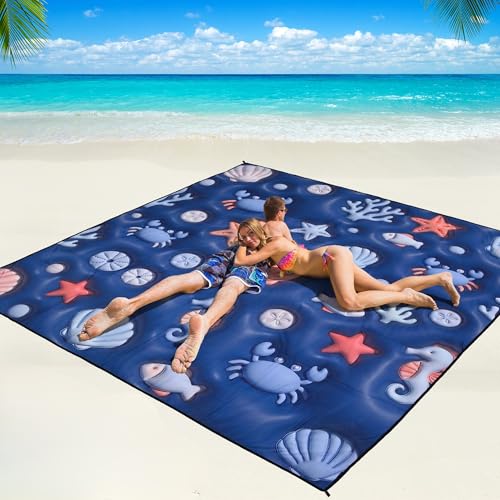 WIWIGO Beach Blanket Waterproof Sandproof Beach Mat 79" X 83"/10'x9'for 2-8 Adults Quick Drying Outdoor Picnic Mat Beach Accessories for Travel, Camping, Hiking - color: 3d - Ocean Deep Blue, size: 79" X 83"（1-4person）