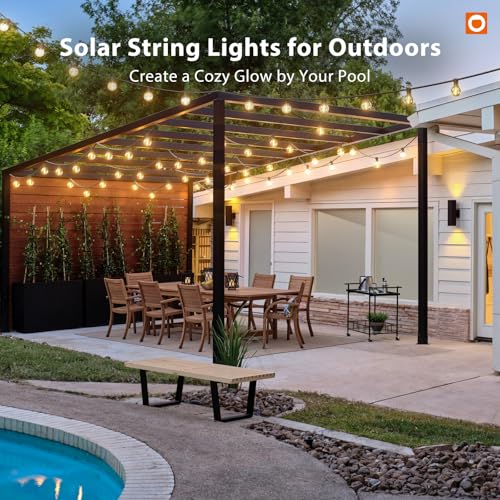 addlon 100FT Solar String Lights Outdoor with Remote, 54 LED Shatterproof Bulbs, USB Charging, 20+ Hour Runtime, Dimmable & Timable, G40 Waterproof Solar Lights for Outside Backyard Patio Garden Decor - size: 100FT