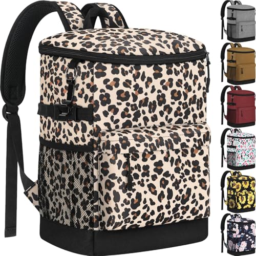 Tenot Cooler Backpack 33/40 Cans Backpack Coolers Insulated Leak Proof Soft Beach Cooler Bag for Men Women Ice Chest Backpack Camping Hiking Picnic Travel Cooler Lunch Backpack - color: Leopard Print, size: 33 Cans