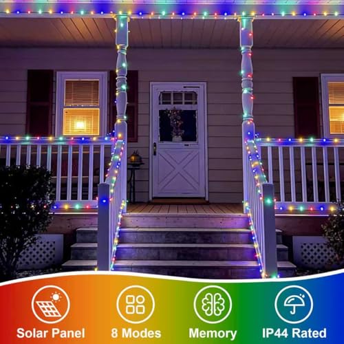 QITONG 4 Pack Solar Fairy Lights, Each 33ft 100 LED Multicolor Christmas String Light Outdoor Waterproof, 8 Modes Silver Wire Twinkle Mini Lights - color: Multicolor, size: 4Pack*100LED
