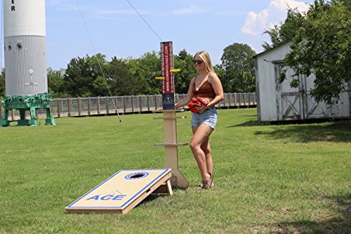 CornholeAce Elite Cornhole Scoreboard 3ft or 5.5ft Tall Hardware Free Stand with UV Printed Score Panel 0 to 21 Phone Tablet Scorekeeping Area Livestream Shelf 2 Drink Holders - size: 5.5 FT