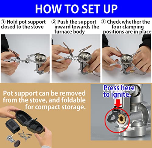 CAMPINGMOON Canister Top Stove Portable Compact Foldable w/Micro Regulator w/4Flex w/igniter XD-2F (Silver)