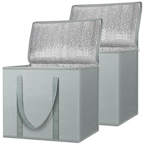 BALEINE 2Pk Insulated Reusable Grocery Bags, Collapsible Cooler Bag for Groceries, Heavy Duty Large Insulated Bag (16''x9''x13'', Urban Gray) - color: Urban Gray