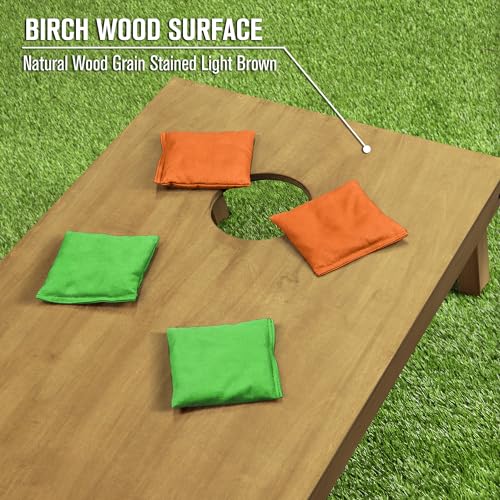 GoSports 4 ft x 2 ft Regulation Size Wooden Cornhole Boards Set with Light Brown Finish - Includes Carrying Case and Bean Bags - color: Bright Green & Orange, size: 4 ft x 2 ft