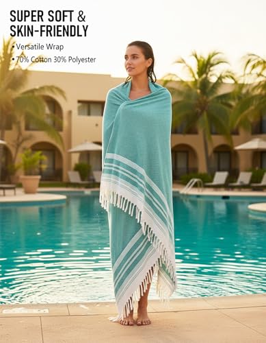 Yongoes Oversized Turkish Beach Towel Blanket Cotton Giant XL Sandproof Towels Huge Linen XXL Extra Large Big Throw Quilt Blankets for Adults Cloud Travel Camping Glamping Accessories Essentials - color: Teal, size: Extra Large 82"x88"（208x224cm）