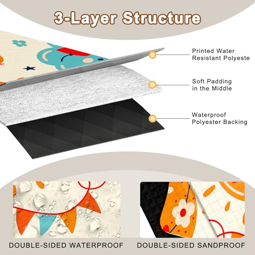Poedist Extra Large Picnic Blanket Waterproof,80"x 80"Foldable Machine Washable Beach Blanket,Outdoor Blanket for 6-8 Adults,Suitable for Indoor Crawling,Park Beach,Camping,Hiking,Family Travel(Sun) - color: Yellow Sun, size: 6'8" x 6'8" (Square)